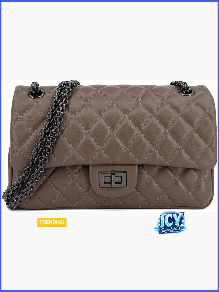 Quilted Lambskin Leather Crossbody Bag With Adjustable Double Chain Strap